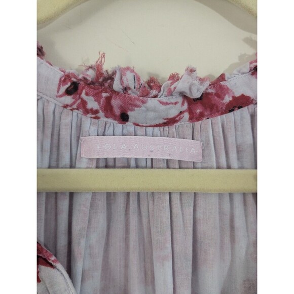 Lola Australia Sapphire Cotton Maxi Dress Floral Lavender Red Ruffle Halter Sz M - Picture 2 of 10